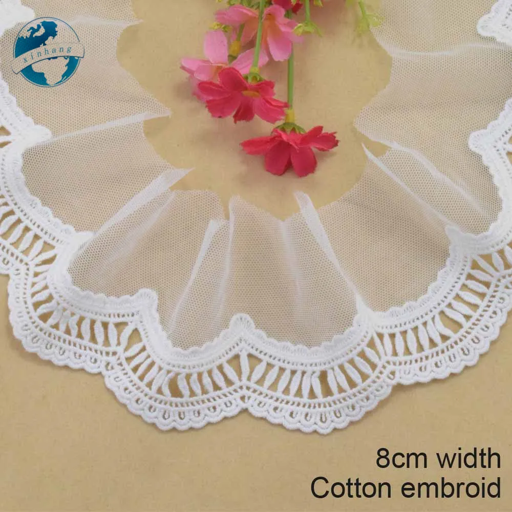 

8cm width Cotton embroid lace sewing ribbon guipure trims or fabric warp knitting DIY Garment Accessories wedding lace#3876