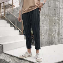 Новые модные мужские молодежные свободные в японском стиле Большие размеры в полоску ноги японские Ретро Скидка повседневные брюки