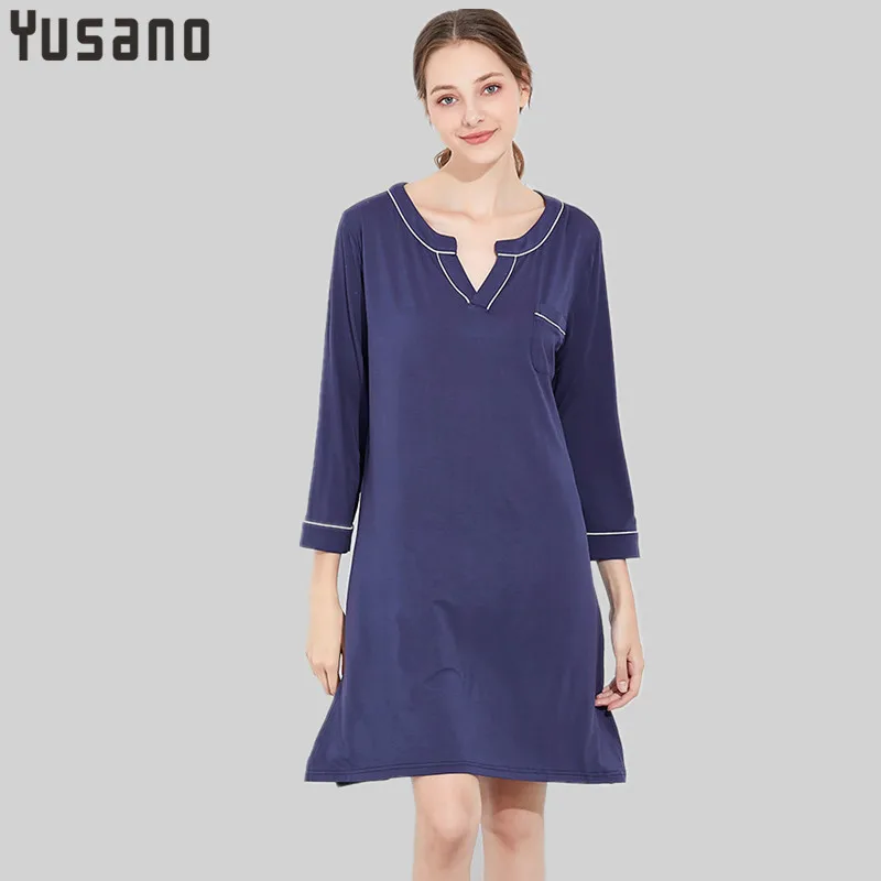 Nightgown Plus Size Nightgowns Long Sleeve V neck Modal Big Size Casual