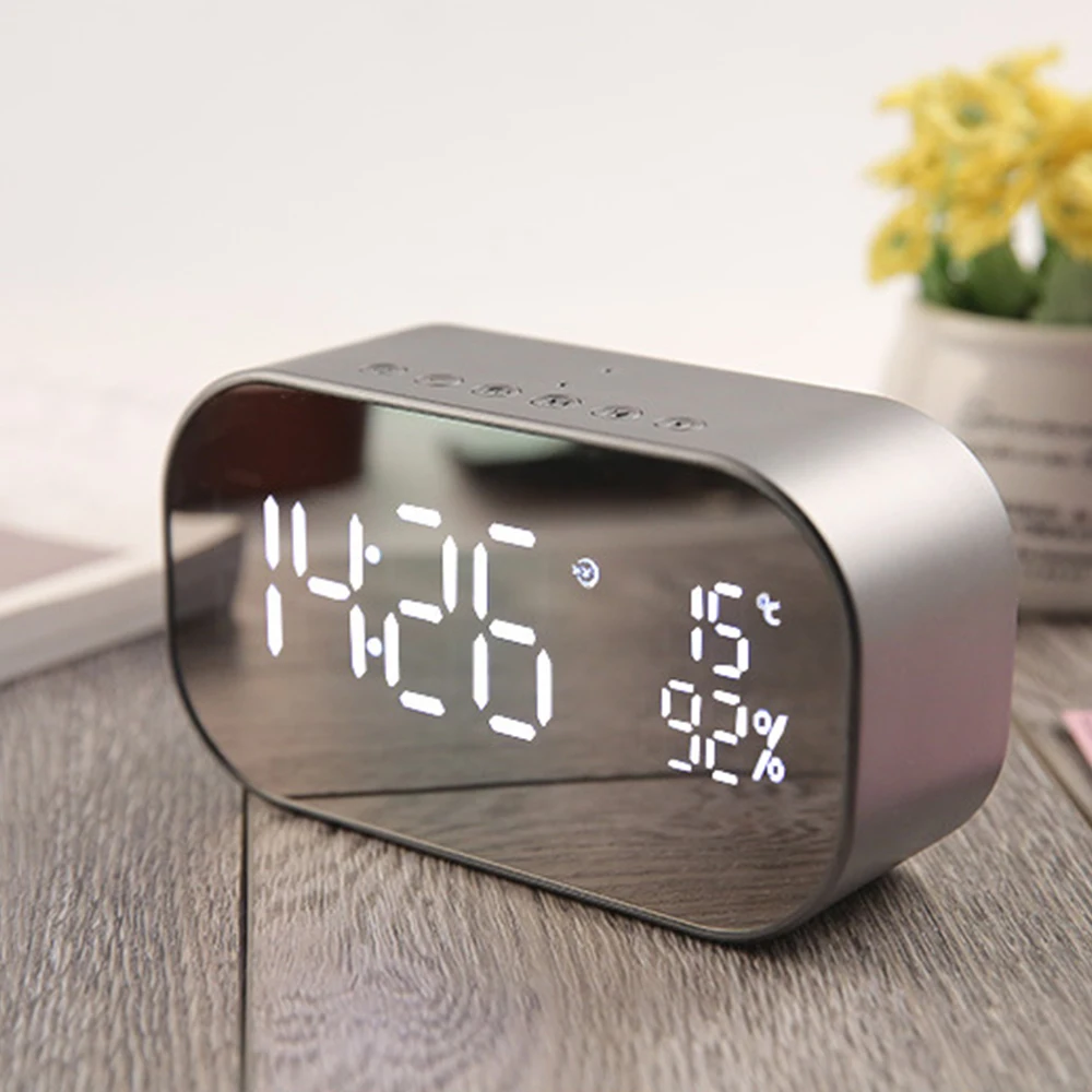 

LED Alarm Clock with FM Radio Wireless Bluetooth Speaker Support Aux TF Music Player Wireless for Office Bedroom