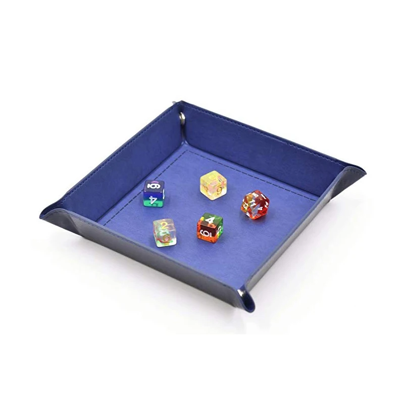 Hot Sales Blue Dice Tray Desktop Tabletop Foldable PU Leather Dice Storage Box For Dice Table Games