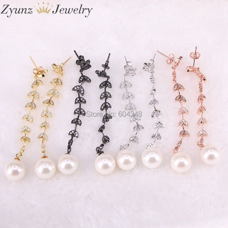 

4 Pairs ZYZ332-4890 High Quality Pearl Shell Earring Micro Pave CZ Earring Leaves Jewelry Earrings for Women