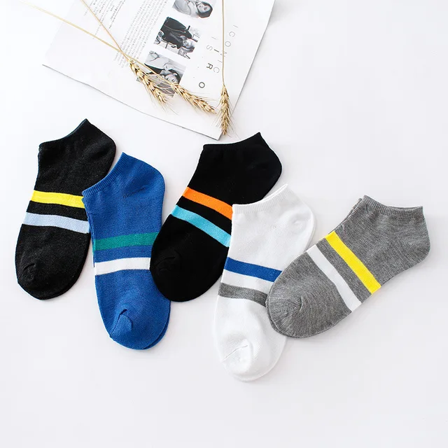 Casual 1Pair Short Striped Breathable Soft Thin Men Socks Cotton Ankle ...