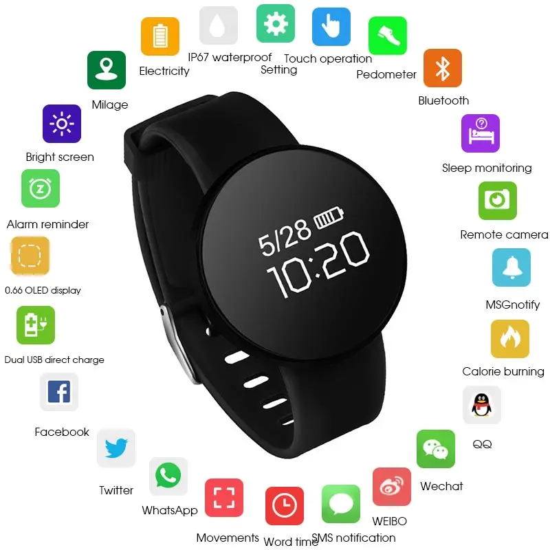 

men Smart Watch Android Bluetooth Sport Tracker Wearable Device Wristband Pedometer Round 0.66 OLED For Ios Android high quality