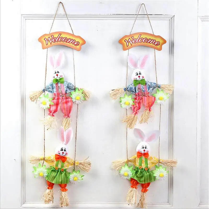  Handmade Wood Creative Cute Rabbit Mr. Easter Double Bunny Clown Festival Pendant School Store Kind - 32974342052