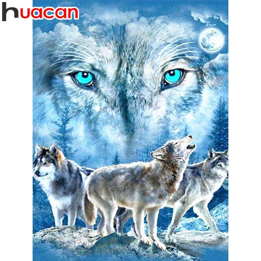 

HUACAN 5D DIY Diamond Painting Wolf Full Square Diamond Embroidery Winter Mosaic Animal Rhinestone Handmade Decor Home