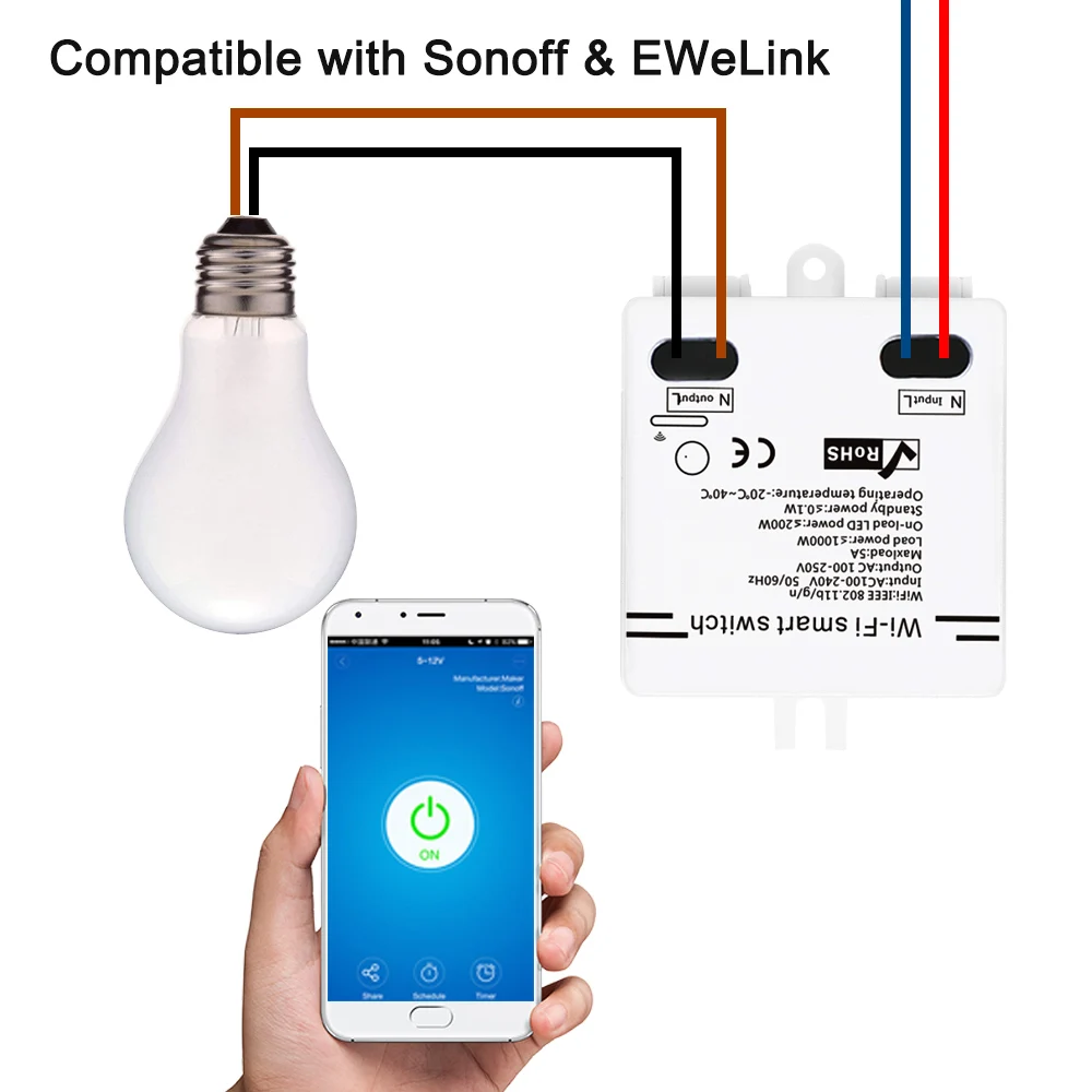 EWeLink Wi Fi умный переключатель 5А/1000 Вт беспроводной с функцией синхронизации пульт