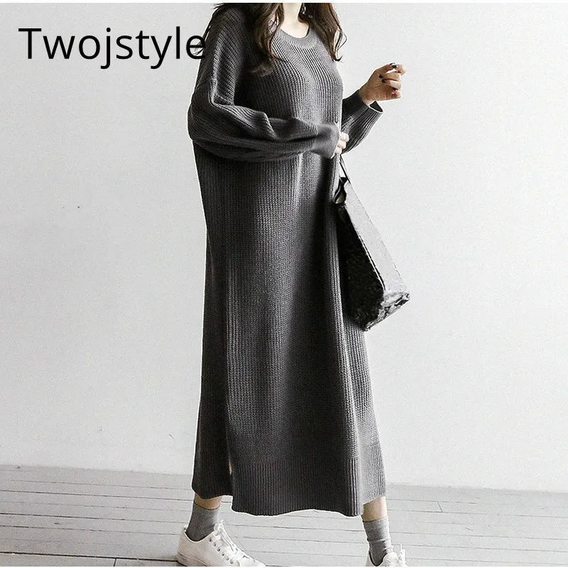 Twojstyle Black Long Women Sweater Pullover Knitted Sweaters Sleeve Plus Size Jumpers Korean New Fashion Fall 2018 | Женская одежда
