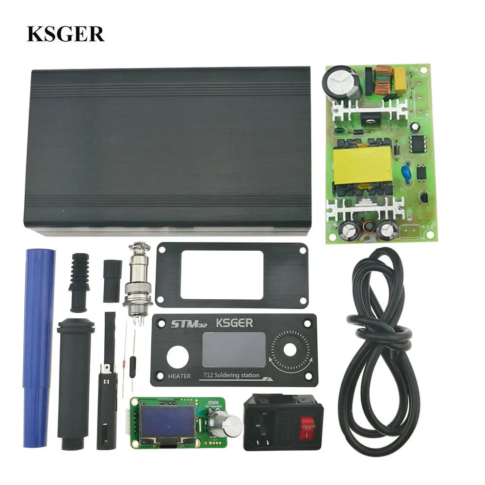 

KSGER V2.1S STM32 OLED T12 Temperature Controller 1.3inch Screen Black Metal Case Cover Power Supply 9501 Soldering Handle Set