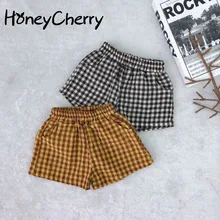Одежда для детей; шорты в Корейском стиле для мальчиков и девочек; летние клетчатые шорты из хлопка и льна; дышащие брюки; шорты для девочек