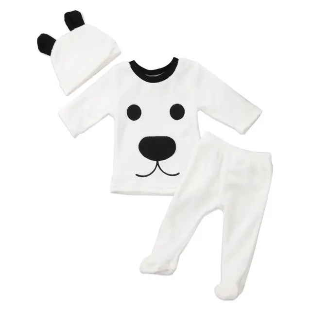 3 pieces Long Sleeve Fleece Bear Top Pant and Hat Set For Baby Boy Warm Winter Clothes 2