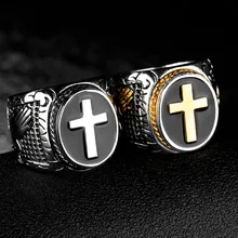 Христианский Святой Крест, молитвенное кольцо, католическая религиозная нержавеющая сталь, мужские золотые и серебряные обручальные кольца Anillos Bague Homme, ювелирные изделия