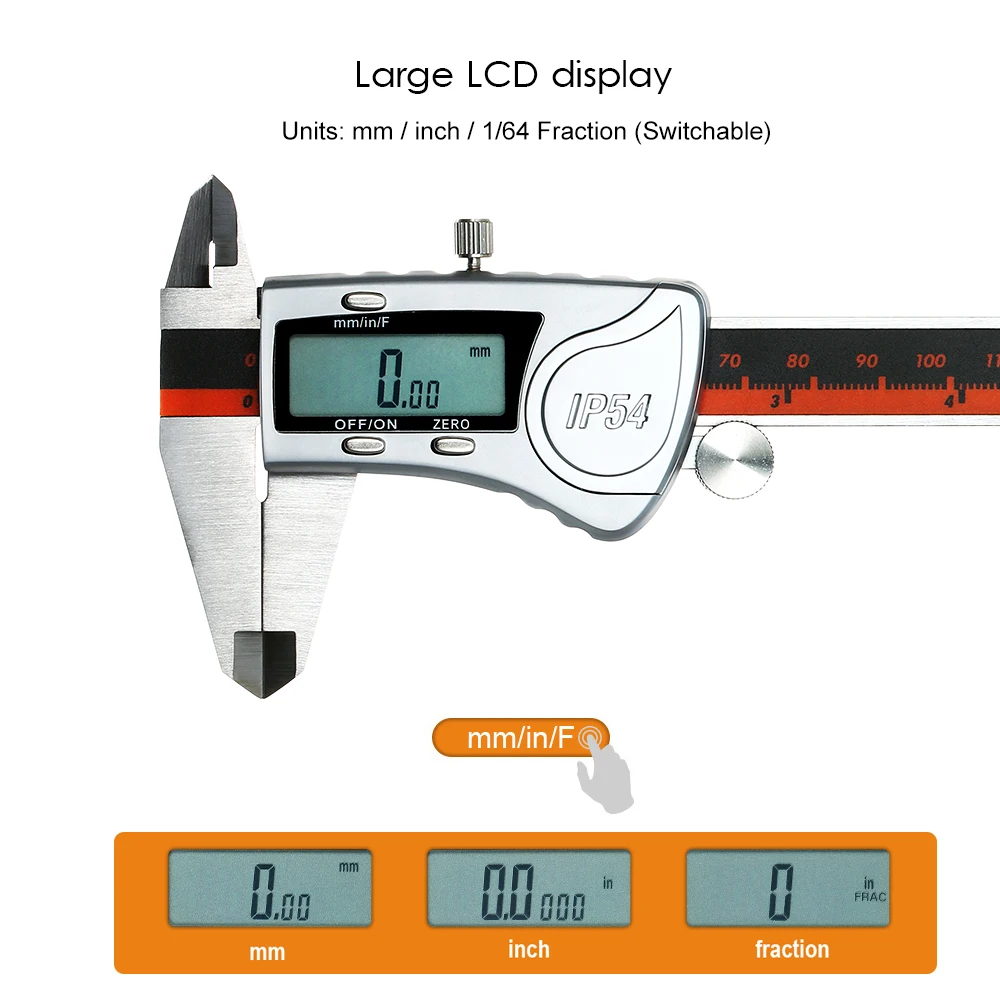 Нержавеющая сталь цифровой штангенциркуль Водонепроницаемый 150 мм весы калиперы фракция/мм/дюймовая Высокая точность ЖК-дисплей штангенциркуль