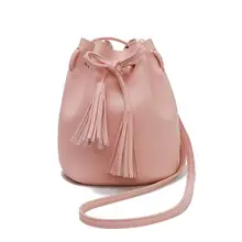 PU Leather Crossbody Bag Fashion Tassel Drawstring Shoulder Bag Bucket For Women Ladies Girls Large Capacity Female Tote girls tassel flat pu crossbody bag