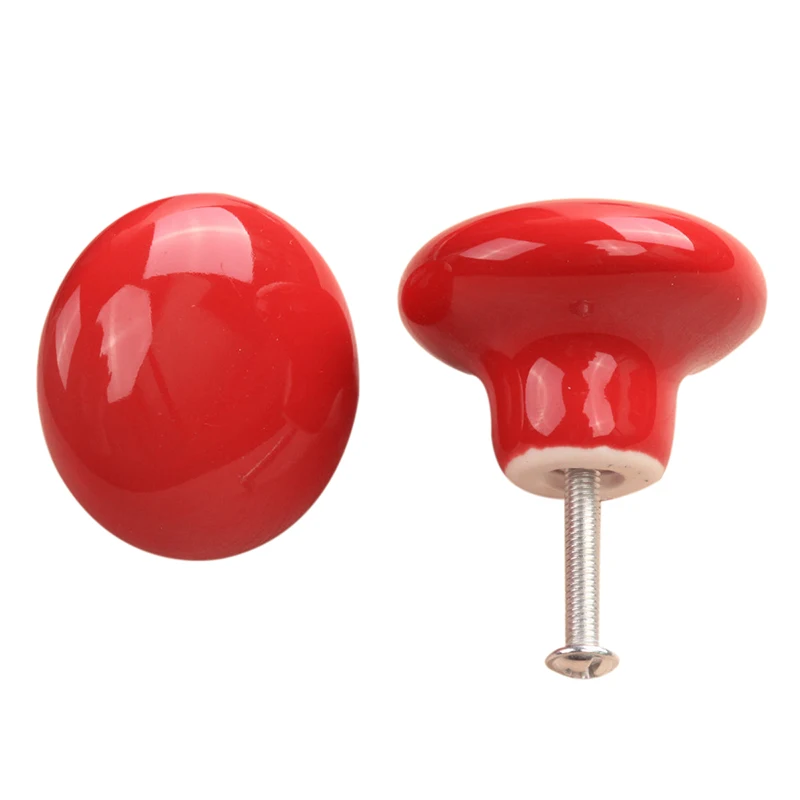 

LBER 1pcs Round Ceramic Wardrobe Door handle red L