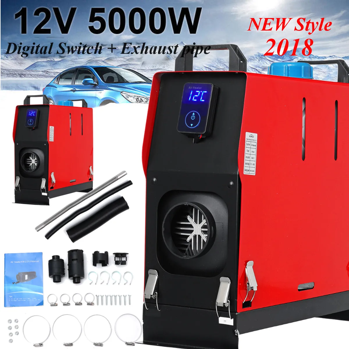 

Multifunction 12V 5000W Air Parking Heater All in One Host Machine with Touchs Switch Tank Pipe for Camping Home SUV Truck Boat