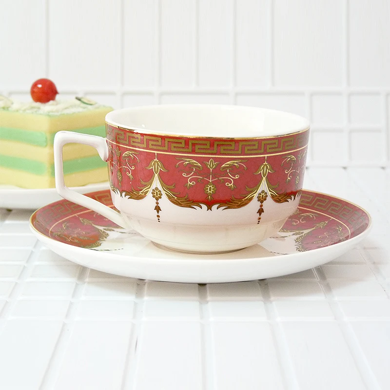 

High quality bone china handmade Tea set Crimson vintage flower pattern A set of 12 pieces 220ml Birthday Holiday Gift
