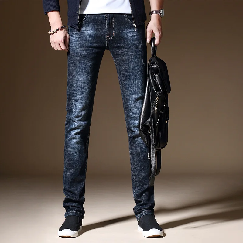 

2019 Men's Stretch Jeans Fashion Business Classic Style Autumn Straight Fit Jeans Regular Casual Denim Pants Male Cowboy Trouser