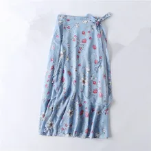 Юбка корейский печатных цветочный шифон Сладкий fFaldas Mujer Пояс кушак элегантный юбка юбки-трубы