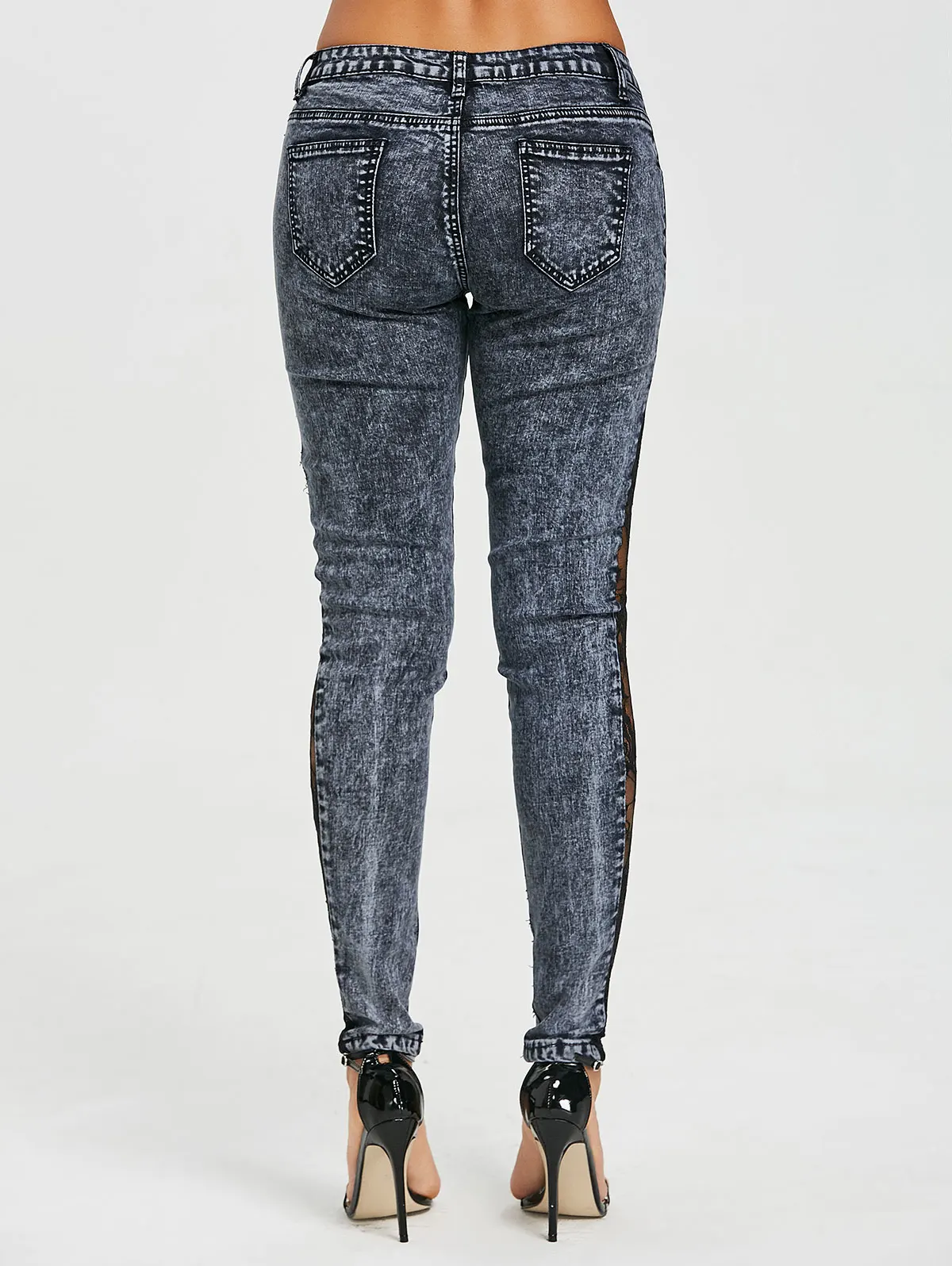 Wipalo, женские джинсы размера плюс, прозрачные, кружевные, боковые, с низкой талией, джинсы, тонкие, повседневные, обтягивающие, с кружевной панелью, узкие, джинсовые, прозрачные штаны