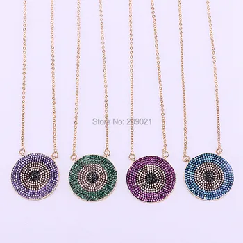 

5Pcs High Quality Fashion jewelry full micro pave CZ zirconia gold round pendant with chain necklace