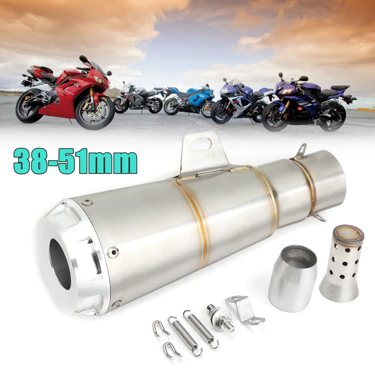 

Universal 38-51MM Motorcycle Scooter Exhaust Pipe Moto Silencer For Most Motocross Dirt Bike Cross ATV Slip on For Honda