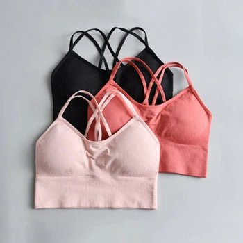 

Women Sexy lingerie Stretch Workout Bandage Crop Top Seamless Racerback Fitness Push up Padded Bra Elegant Ladies bralette