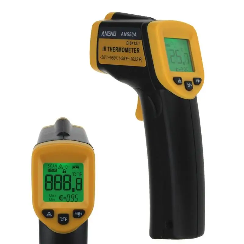 AN550A Non-Contact Laser LCD Display IR Infrared Digital Selection Surface Temperature Thermometer Pyrometer Imager 50C~ 550C |