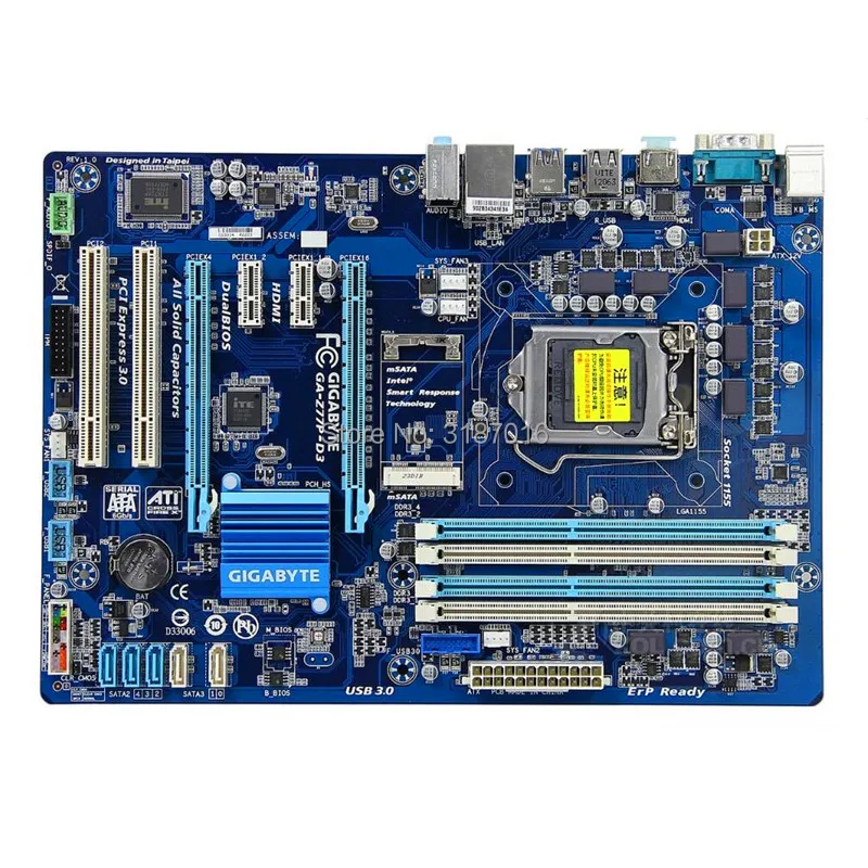 Б/у оригинальная материнская плата Z77 для Gigabyte GA Z77P D3 DDR3 LGA1155 Встроенная