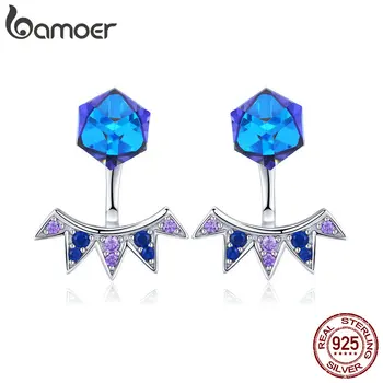 

BAMOER Authentic 925 Sterling Silver Blue Square Geometric Exquisite Stud Earrings Women Vintage Silver Jewelry SCE544