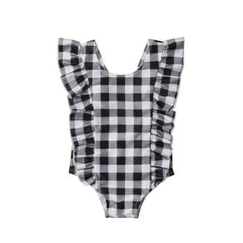 

Newborn Girls Swimwear Ruffles Plaid One Piece Swimsuit Clothes 2019 New Summer Girls Bathing Suit Children Swimwear Beachwear