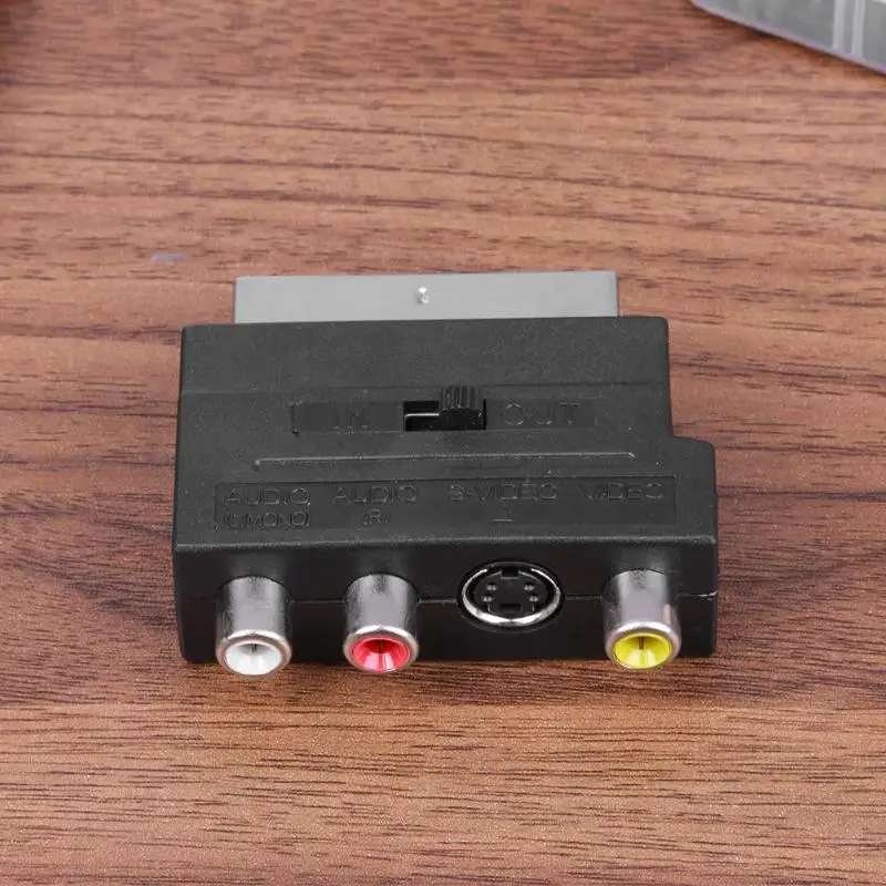 

Audio and Video Adapter Converter Signal Transfer for SCART Euro plug to S-Video+3 RCA video left and right channel Adapter