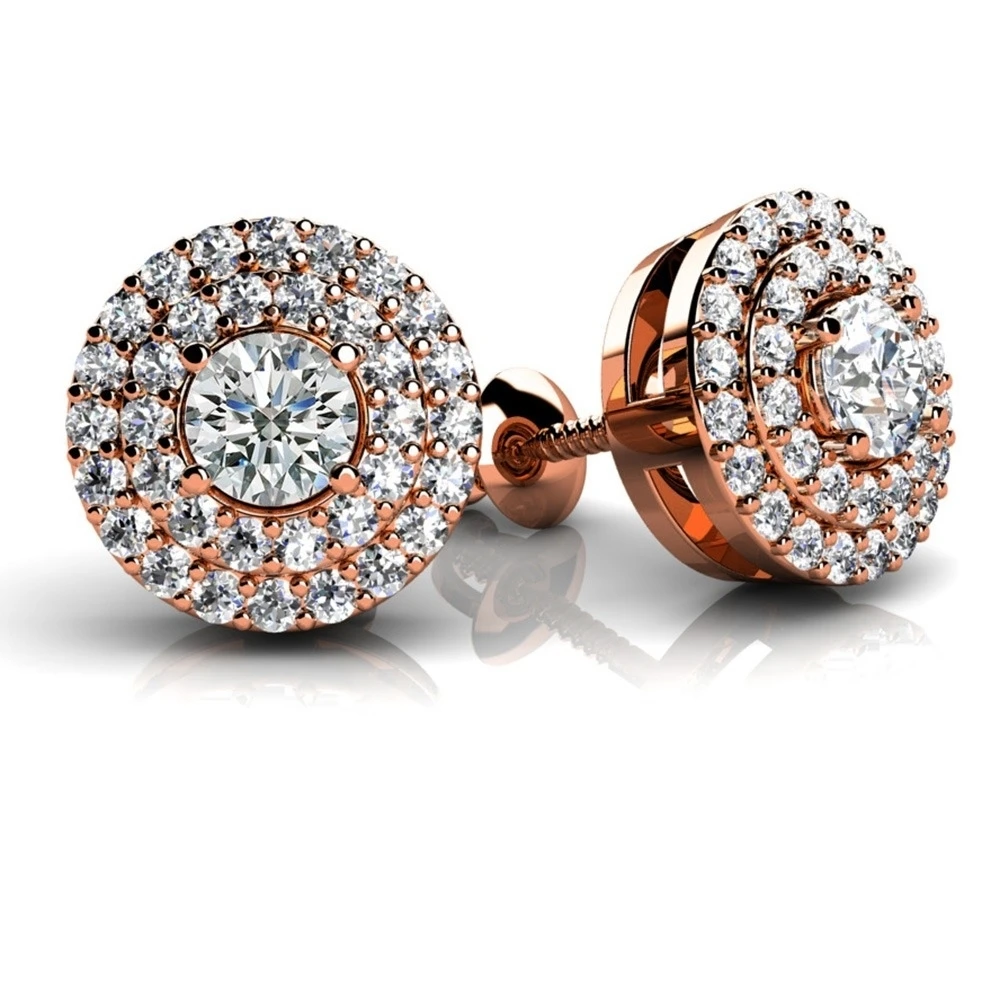 Круглая огранка с натуральным бриллиантом Halo Studs серьги из розового золота 18