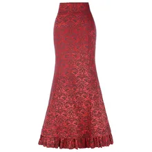 Женская винтажная юбка «рыбий хвост», новая юбка с тонким принтом и рюшами, бандажная юбка русалки, Женская юбка с высокой талией и шнуровкой в стиле ретро, длинная юбка