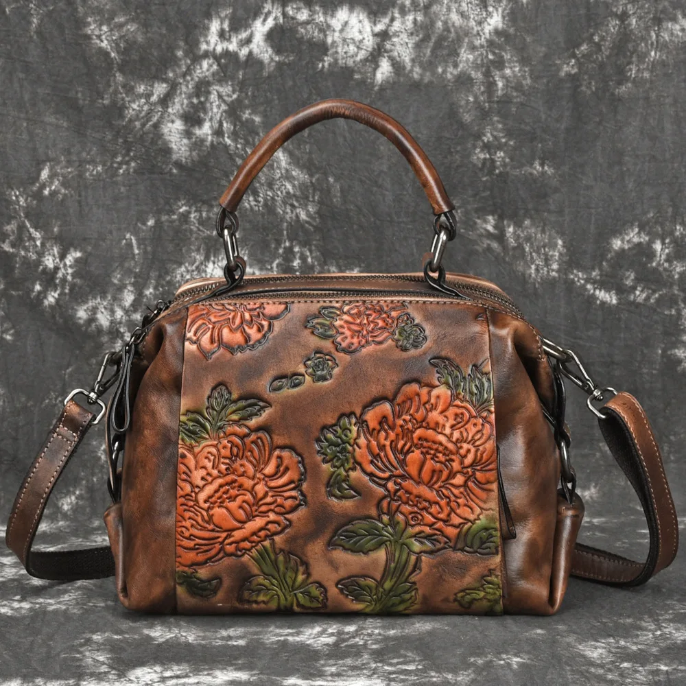 

High Quality Genuine Embossed Leather Women Messenger Shoulder Bag Tote Handbag Vintage Natural Skin Cross Body Top Handle Bags