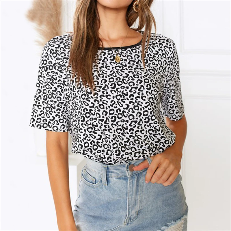 

2019 Women Summer T Shirt Leopard Print Fashion Femme O-neck Short Sleeve T-shirts Female Casual Loose Tops Tees Camisas Mujer