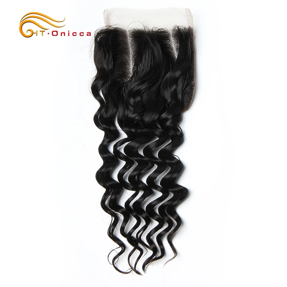 

Peruvian Closure Deep Wave 4*4 Lace Closure Free Middle Three Part Non Remy Human Hair Closure Natural Color Free Shipping