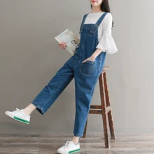 Новинка, джинсовый комбинезон для отдыха, винтажные потертые джинсы размера плюс для школьниц, Ретро стиль, модные женские джинсы на подтяжках