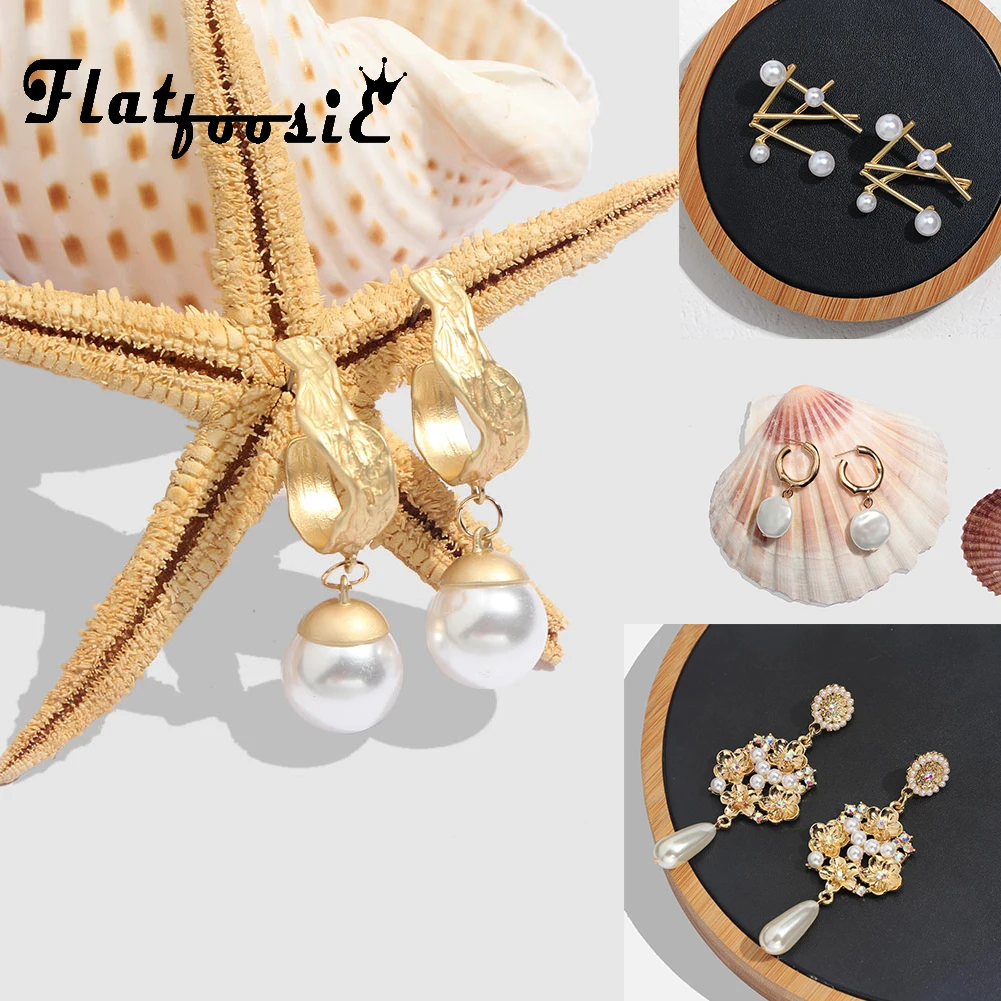 Женские серьги с пресноводным жемчугом Flatfoosie модные подвески геометрической