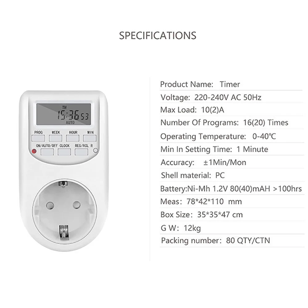 EU Plug Timer Switch Energy Saving Digital Kitchen Timer Outlet Week Daily Hour Programmable On/Off Time Timing Socket Universal