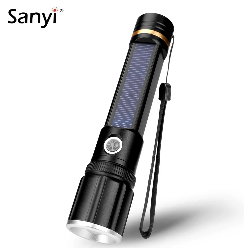 450lm LED Solar Flashlight Solar/USB Charging Torch Zoomable