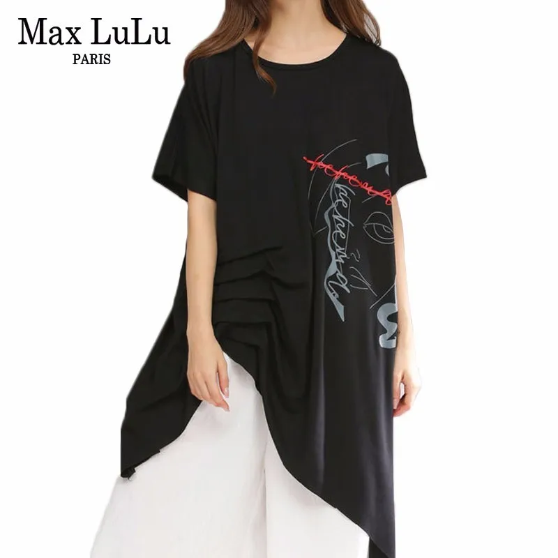 

Max LuLu 2019 Summer Fashion Korean Style Ladies Tops Womens Black Printed Long T-shirts Female Oversized T Shirt Casual Clothes