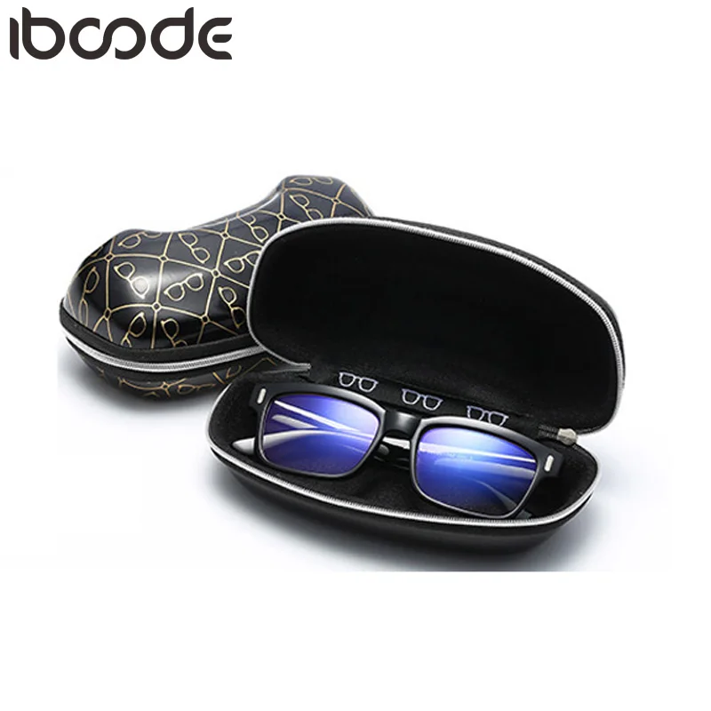 

iboode Resistance To Pressure Leather Glasses Box With Zipper Retro Compression Black Eyewear Case Vintage Eyewear Accessories