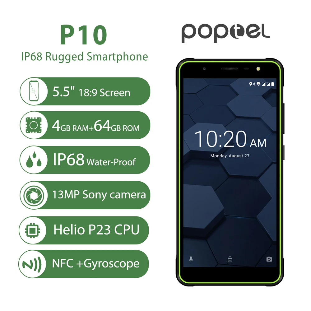POPTEL P10 4G IP68 Водонепроницаемый Octa Core 5 дюймов Android 8 1 смартфон 4 Гб Оперативная