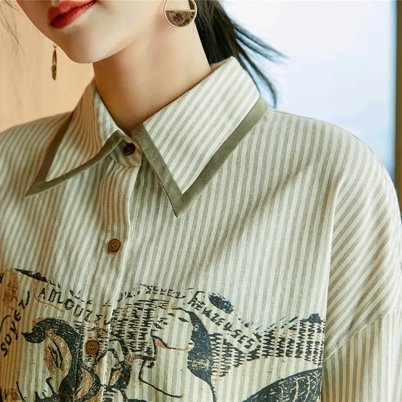 Rayas 2019 De Twotwinstyle Las Asimétrica Moda As Tops Blusa Picture Print Casuales Camisas Patchwork A Larga Mujeres Nuevo Mujer Colores Manga Tx5x0r