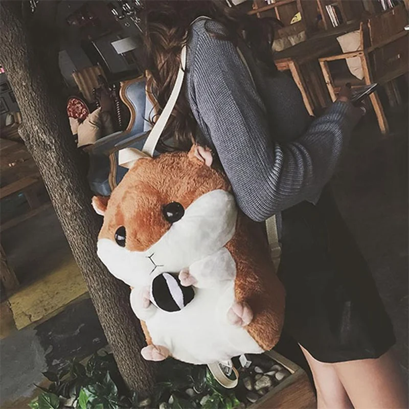 

Cute Women Cartoon Plush Back packs Girls Hamster Shape Winter Fashion Leisure Back packs Cute Casual Girls Shoulder Bag Gifts