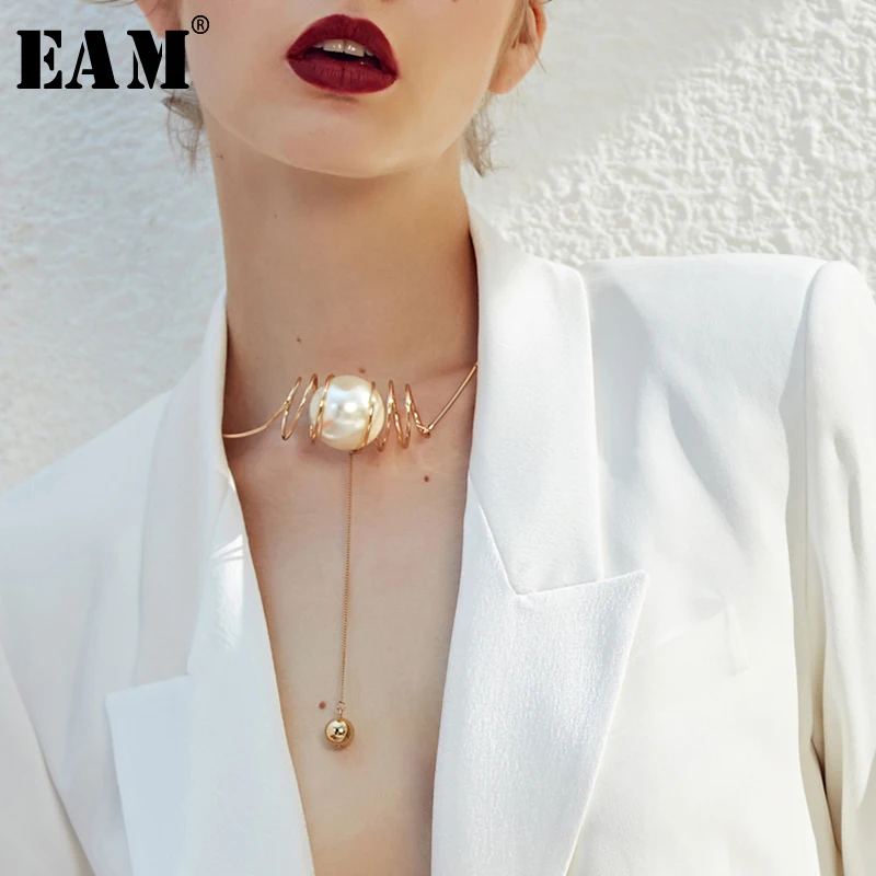 

WKOUD EAM Jewelry / 2019 New Fashion Temperament Faux Pearl Decorative Chain Pendant Necklace Women's Accessories S#N585