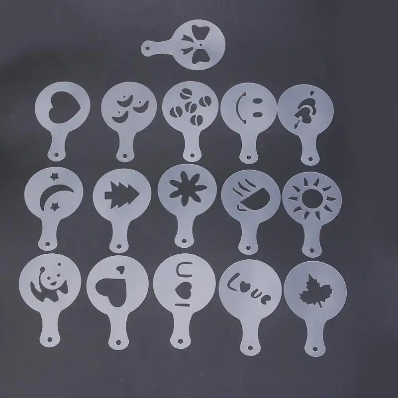 

Coffee Stencils 16Pcs/set Coffee Latte Mold Dusting Pad Latte Cappuccino DIY Cake Cookie Model Kitchen Art Baking Tools