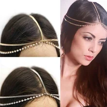 Индийские богемные цепочки на голову, золотые металлические кисточки, стразы, украшения для волос для женщин, вечерние, свадебные аксессуары для волос, головной убор