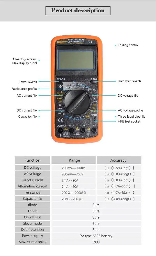 ЖК-цифровой мультиметр JM 9205A Вольтметр Амперметр Ом тестер Высокая безопасность ручной измеритель цифровой Multimet
